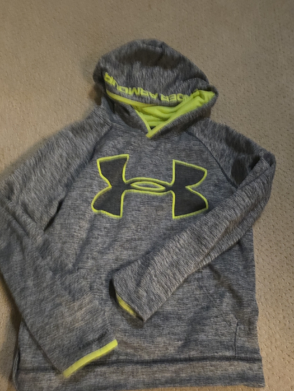 Under Armour Gray Heather Hoodie with Neon Yellow Accents